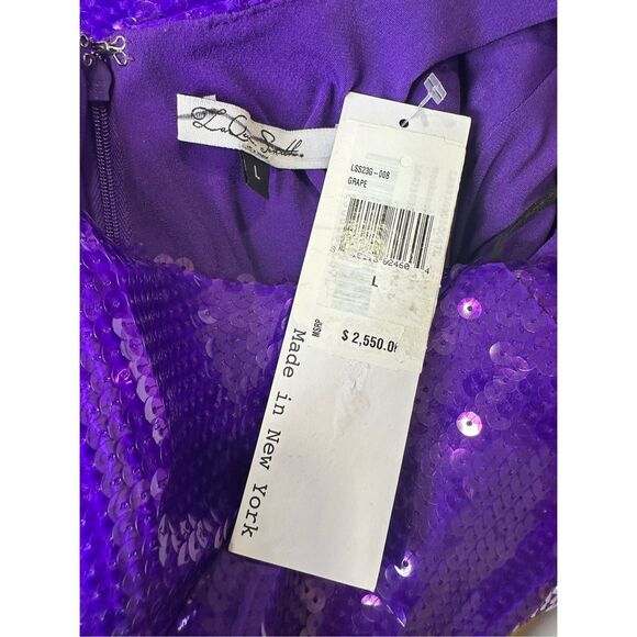 NWT LaQuan Smith Halter Open Back Sequin Bodycon Maxi Gown Grape Large $2550 - Picture 12 of 12